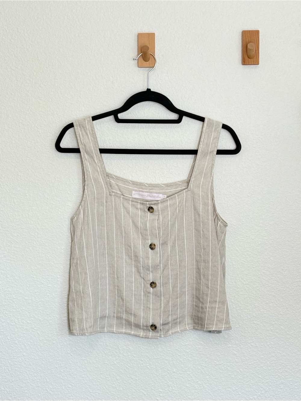 Kittenish Beige Pinstripe Button-Front Tank